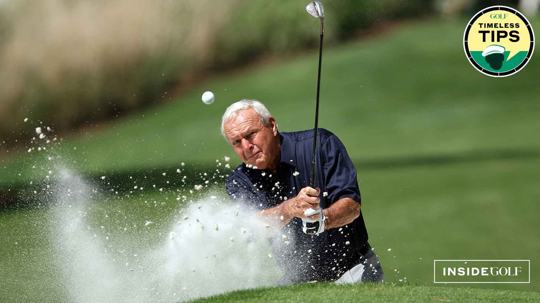 arnold palmer hits bunker shot at augusta national