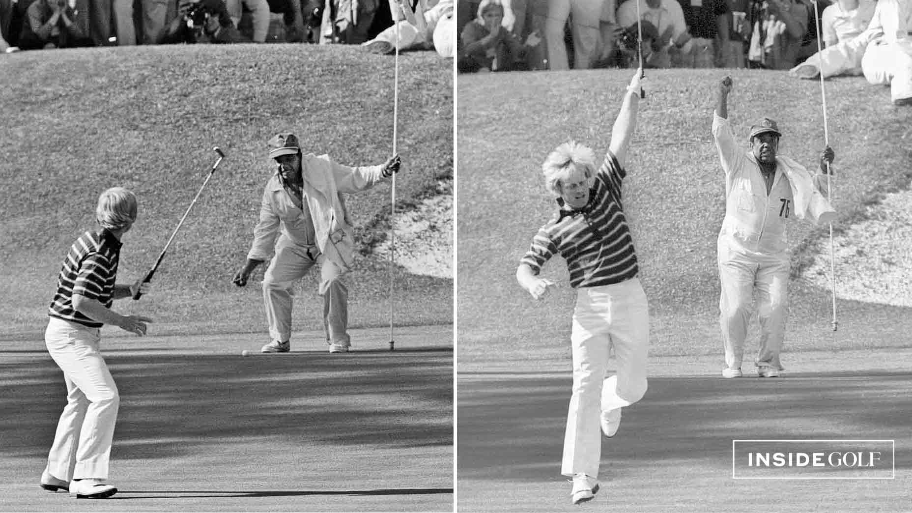One giant leap for Jack after his 40-foot bomb on the 16th fell for birdie.