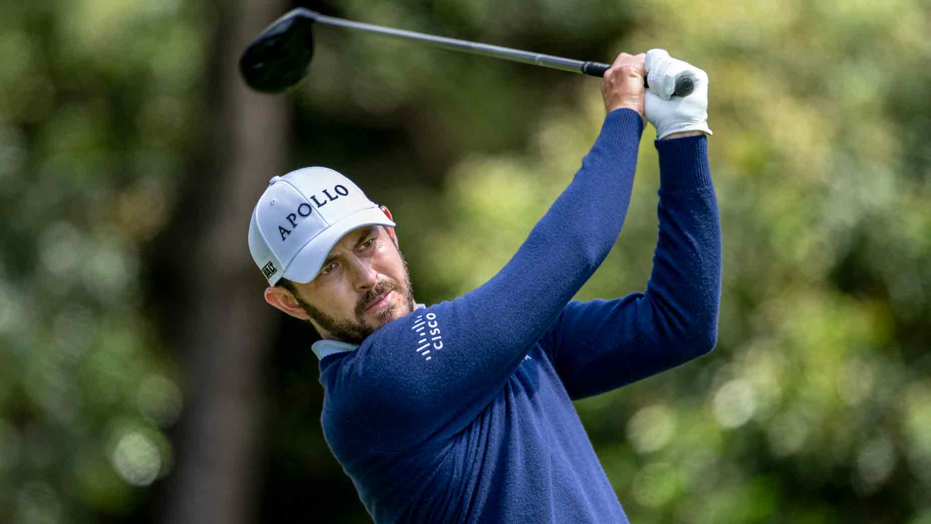 Patrick Cantlay of the United States plays a stroke from the No. 11 tee during the third round of the Masters at Augusta National Golf Club, Saturday, April 12, 2025.