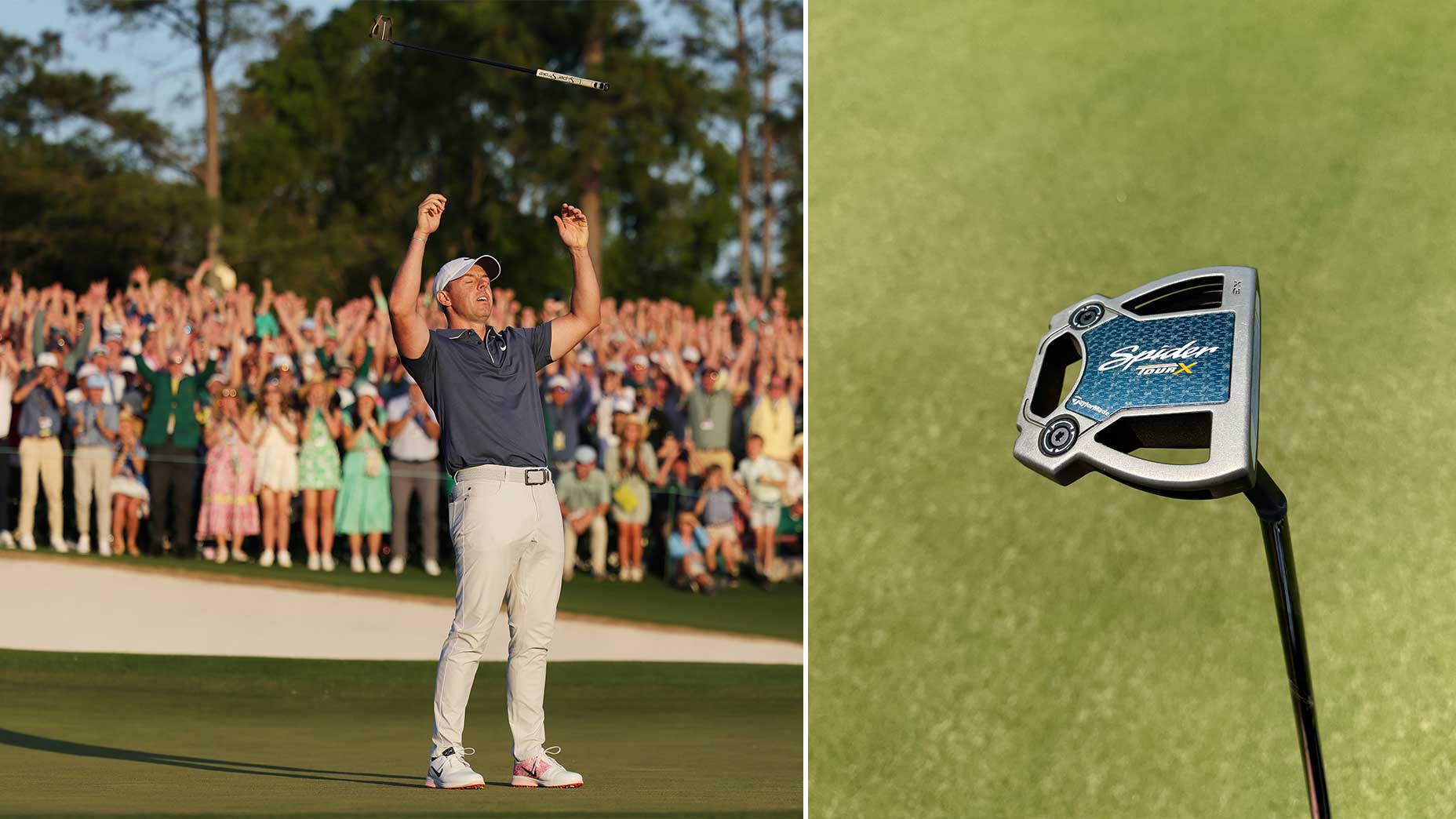 Rory McIlroy celebrates after winning the 2025 Masters.